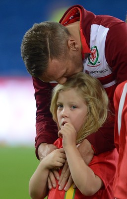 111013 - Wales v Macedonia - FIFA 2014 World Cup Qualifier - Craig Bellamy with his daughter Lexie ahead of his last home game for Wales