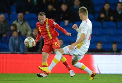111013 - Wales v Macedonia - FIFA 2014 World Cup Qualifier - Craig Bellamy of Wales tries a shot at goal