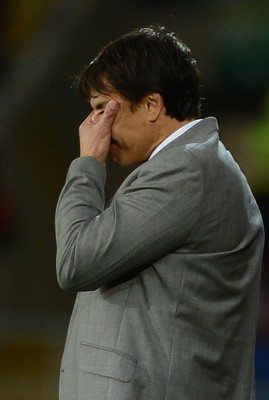 111013 - Wales v Macedonia - FIFA 2014 World Cup Qualifier - Wales manager Chris Coleman looks on