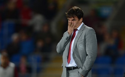 111013 - Wales v Macedonia - FIFA 2014 World Cup Qualifier - Wales manager Chris Coleman looks on