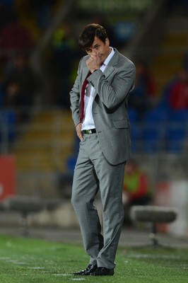 111013 - Wales v Macedonia - FIFA 2014 World Cup Qualifier - Wales manager Chris Coleman looks on