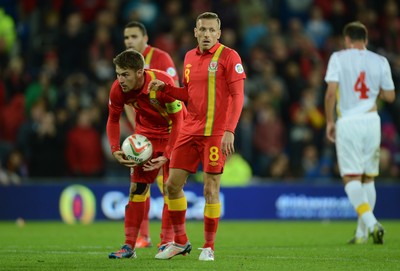 111013 - Wales v Macedonia - FIFA 2014 World Cup Qualifier - Craig Bellamy of Wales walks away as Aaron Ramsey lines-up his penalty attempt