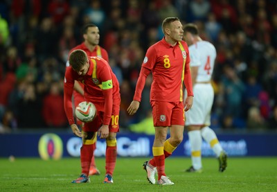 111013 - Wales v Macedonia - FIFA 2014 World Cup Qualifier - Craig Bellamy of Wales walks away as Aaron Ramsey lines-up his penalty attempt