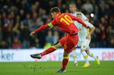 111013 - Wales v Macedonia - FIFA 2014 World Cup Qualifier - Aaron Ramsey of Wales misses his penalty attempt