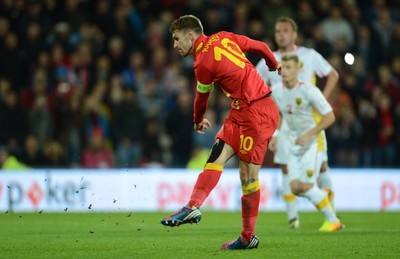 111013 - Wales v Macedonia - FIFA 2014 World Cup Qualifier - Aaron Ramsey of Wales misses his penalty attempt