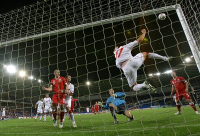 02.09.11 - Wales v Montenegro, Euro 2012 Qualifying -  Montenegro's Elsad Zverotic clears off the line as Wales go close to scoring  