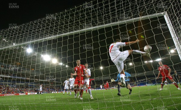 02.09.11 - Wales v Montenegro, Euro 2012 Qualifying -  Montenegro's Elsad Zverotic clears off the line as Wales go close to scoring  