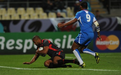 26.09.11 - Wales v Namibia - Rugby World Cup 2011 - Aled Brew of Wales runs in to score try. 