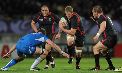 26.09.11 - Wales v Namibia - Rugby World Cup 2011 - Bradley Davies of Wales takes on Nico Esterhuyse of Namibia. 