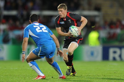 26.09.11 - Wales v Namibia - Rugby World Cup 2011 - Rhys Priestland of Wales takes on David Philander of Namibia. 