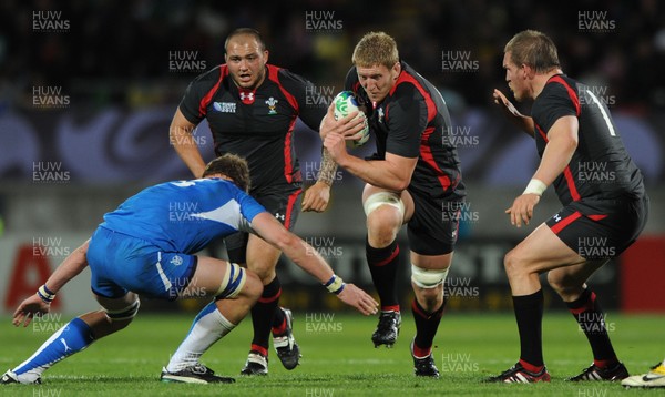 26.09.11 - Wales v Namibia - Rugby World Cup 2011 - Bradley Davies of Wales takes on Nico Esterhuyse of Namibia. 