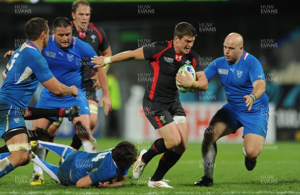 26.09.11 - Wales v Namibia - Rugby World Cup 2011 - Scott Williams of Wales is tackled by Danie Van Wyk of Namibia. 
