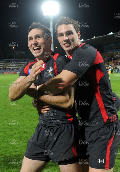 26.09.11 - Wales v Namibia - Rugby World Cup 2011 - Stephen Jones and George North of Wales celebrate at the end of the game. 