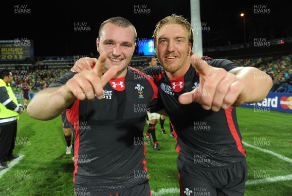 26.09.11 - Wales v Namibia - Rugby World Cup 2011 - Ken Owens and Andy Powell of Wales celebrate at the end of the game. 