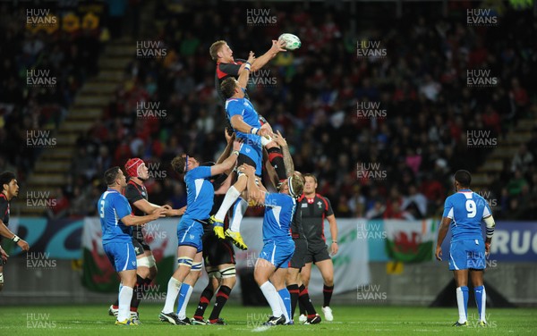 26.09.11 - Wales v Namibia - Rugby World Cup 2011 - Bradley Davies of Wales wins line-out ball. 