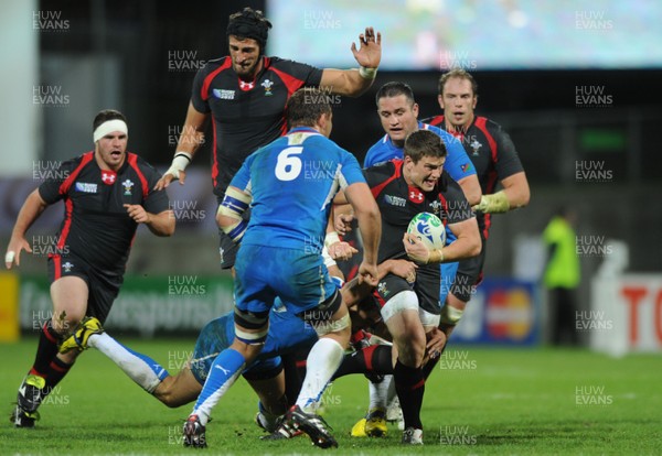 26.09.11 - Wales v Namibia - Rugby World Cup 2011 - Scott Williams of Wales is tackled by Danie Van Wyk of Namibia. 