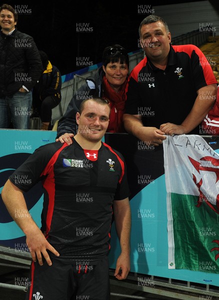 26.09.11 - Wales v Namibia - Rugby World Cup 2011 - Ken Owens of Wales with his parents after winning his first Wales cap. 
