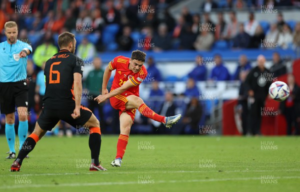 080622 - Wales v Netherlands, UEFA Nations League - Dan James of Wales fires the ball towards goal