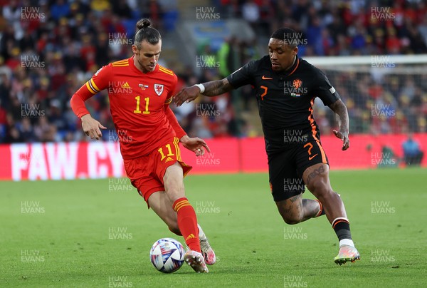 080622 - Wales v Netherlands, UEFA Nations League - Gareth Bale of Wales is challenged by Steven Bergwijn of Netherlands
