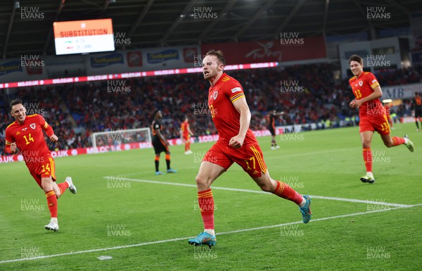 080622 - Wales v Netherlands, UEFA Nations League - Rhys Norrington-Davies of Wales celebrates scoring a goal