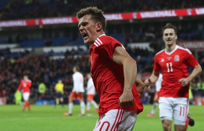 131115 - Wales v Netherlands, Vauxhall International Friendly - Emyr Huws of Wales celebrates after scoring Wales' second goal
