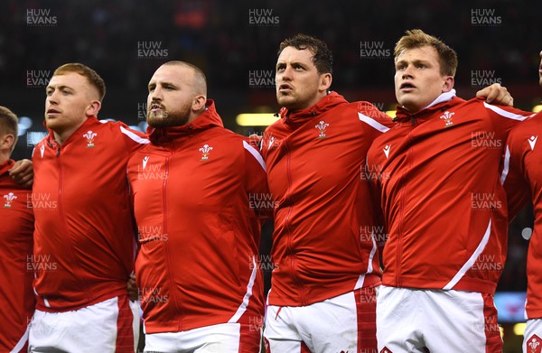 051122 - Wales v New Zealand - Autumn Nations Series - Tommy Reffell, Dillon Lewis, Ryan Elias, Nick Tompkins during the anthems