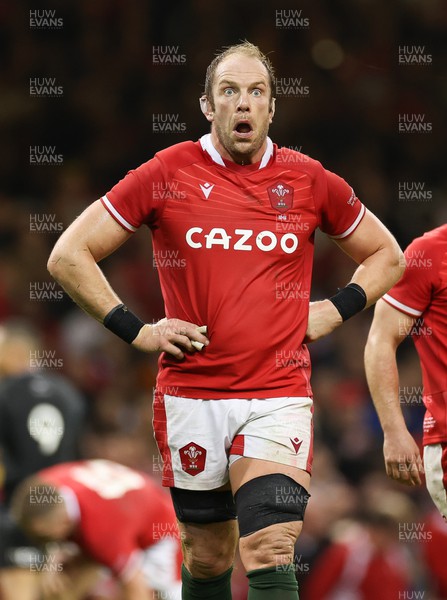 051122 - Wales v New Zealand, Autumn Nations Series - Alun Wyn Jones of Wales reacts after Ardie Savea of New Zealand scored try
