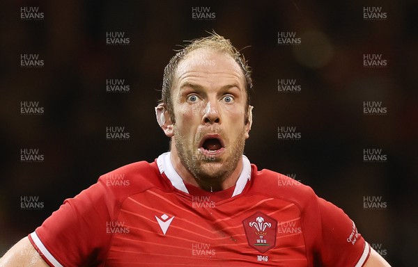 051122 - Wales v New Zealand, Autumn Nations Series - Alun Wyn Jones of Wales reacts after Ardie Savea of New Zealand scored try