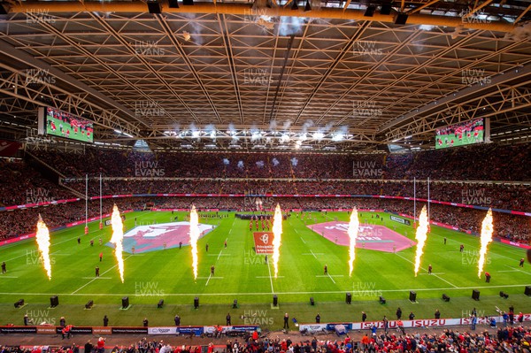 051122 - Wales v New Zealand - Autumn Nations Series - A general view of Principality Stadium with pyrotechnics before the match