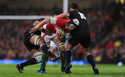 07.11.09 - Wales v New Zealand - Invesco Perpetual Series 2009 - Ryan Jones of Wales takes on Dan Carter of New Zealand. 