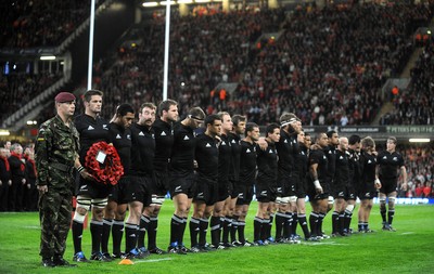 07.11.09 - Wales v New Zealand - Invesco Perpetual Series 2009 - All Blacks line up for the anthems. 