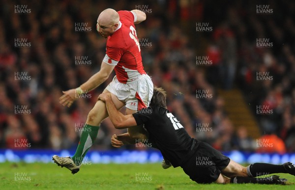 07.11.09 - Wales v New Zealand - Invesco Perpetual Series 2009 - Tom Shanklin of Wales takes on Conrad Smith of New Zealand. 