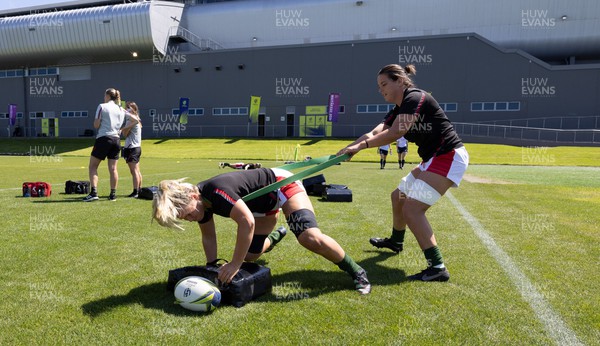 161022 - Wales v New Zealand, Women’s Rugby World Cup 2021, Pool A - Sioned Harries of Wales and Alex Callender of Wales warm up ahead of their match against New Zealand