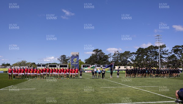 161022 - Wales v New Zealand, Women’s Rugby World Cup 2021, Pool A - Wales and New Zealand line up for the anthems