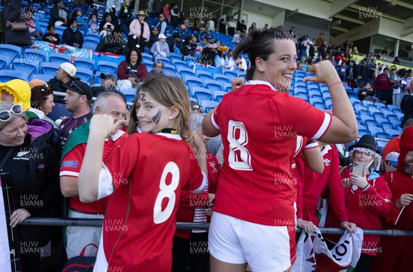 161022 - Wales v New Zealand, Women’s Rugby World Cup 2021, Pool A - Sioned Harries of Wales with one young fan at the end of the match