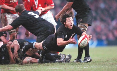 20-11-04. Wales v New Zealand   All Blacks' Byron Kelleher gets ball away.  