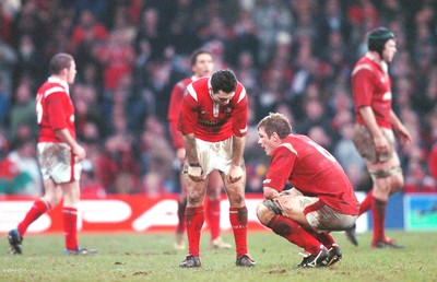 20-11-04. Wales v New Zealand   Wales' Stephen Jones and Dafydd Jones pictured at full-time after having been beaten narrowly by the All Blacks.  