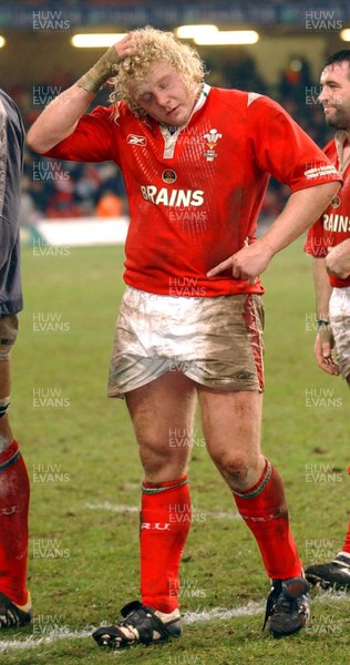 20-11-04. Wales v New Zealand   Wales' Duncan Jones in dejection as he leaves the field at full-time.  