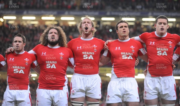 22.11.08 - Wales v New Zealand - Invesco Perpetual Series 2008 - Wales' Shane Williams, Adam Jones, Alun Wyn Jones, Jamie Roberts and Ian Evans lines up for the national anthems. 