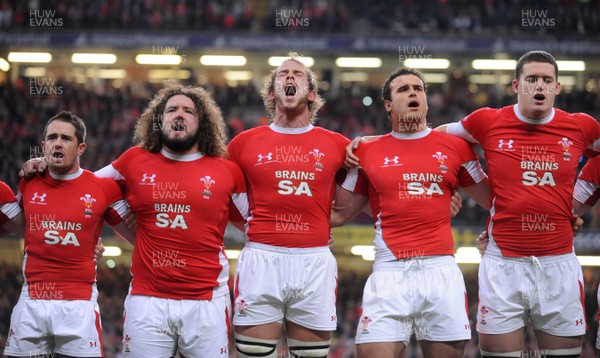 22.11.08 - Wales v New Zealand - Invesco Perpetual Series 2008 - Wales' Shane Williams, Adam Jones, Alun Wyn Jones, Jamie Roberts and Ian Evans lines up for the national anthems. 