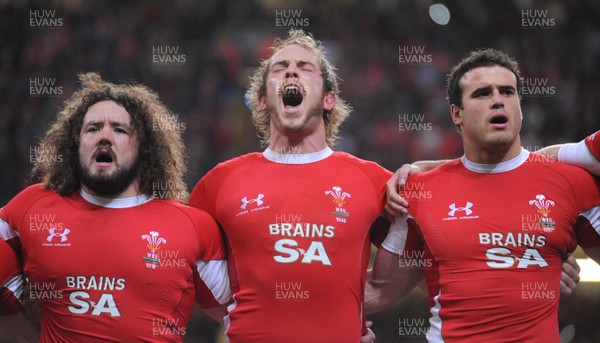 22.11.08 - Wales v New Zealand - Invesco Perpetual Series 2008 - Wales' Adam Jones, Alun Wyn Jones and Jamie Roberts lines up for the national anthems. 