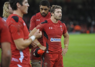 221114 - Wales v New Zealand All Blacks - Dove Men Care -Leigh Halfpenny of Wales looks dejected at the end of the game