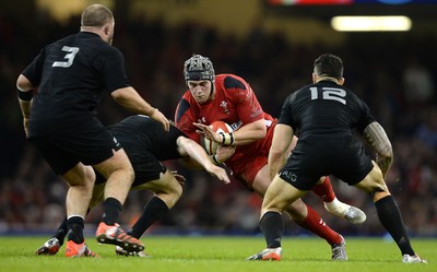 221114 - Wales v New Zealand All Blacks - Dove Men Care -Dan Lydiate of Wales is tackled by Beauden Barrett of New Zealand