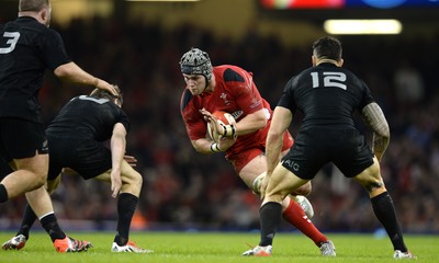 221114 - Wales v New Zealand All Blacks - Dove Men Care -Dan Lydiate of Wales is tackled by Beauden Barrett of New Zealand