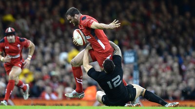 221114 - Wales v New Zealand All Blacks - Dove Men Care -Jamie Roberts of Wales is tackled by Sonny Bill Williams of New Zealand