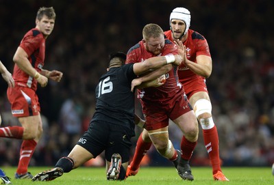 221114 - Wales v New Zealand All Blacks - Dove Men Care -Samson Lee of Wales is tackled by Kevin Mealamu of New Zealand