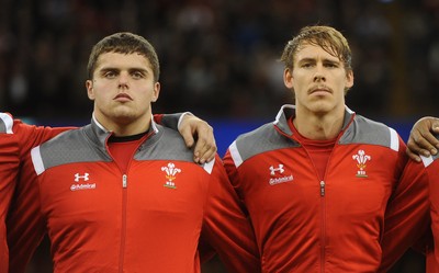 221114 - Wales v New Zealand All Blacks - Dove Men Care -Nicky Smith and Liam Williams during the anthems