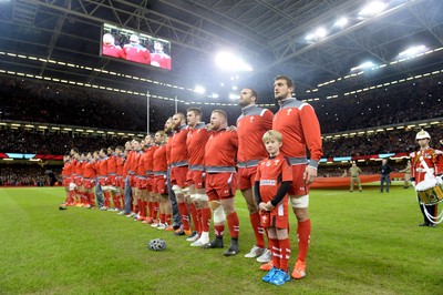 221114 - Wales v New Zealand All Blacks - Dove Men Care -Sam Warburton with mascot during the anthems