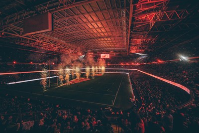 221125 - Wales v New Zealand - Quilter Nations Series - General view of the Stadium light show and pyrotechnics ahead of the game 