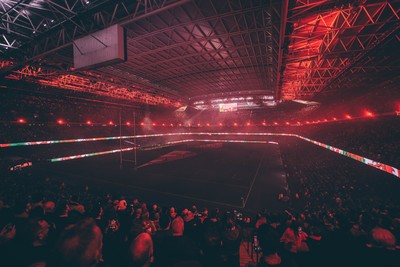 221125 - Wales v New Zealand - Quilter Nations Series - General view of the Stadium light show ahead of the game 